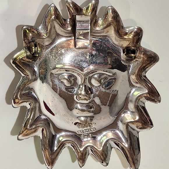 Genuine Vintage Sterling Silver & Gold "2-Tone" SUN Face Pendant/ Brooch - Picture 7 of 12